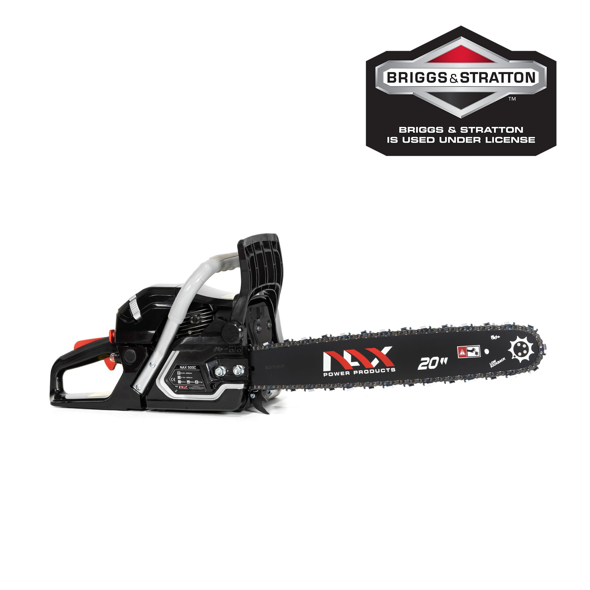 NAX POWER PRODUCTS 500C moteur 61,5 cm3 2 kW Briggs & Stratton produit sous licence guide 20" 50,8 cm système anti-rebond Low Kickback tronçonneuse thermique scie à chaîne