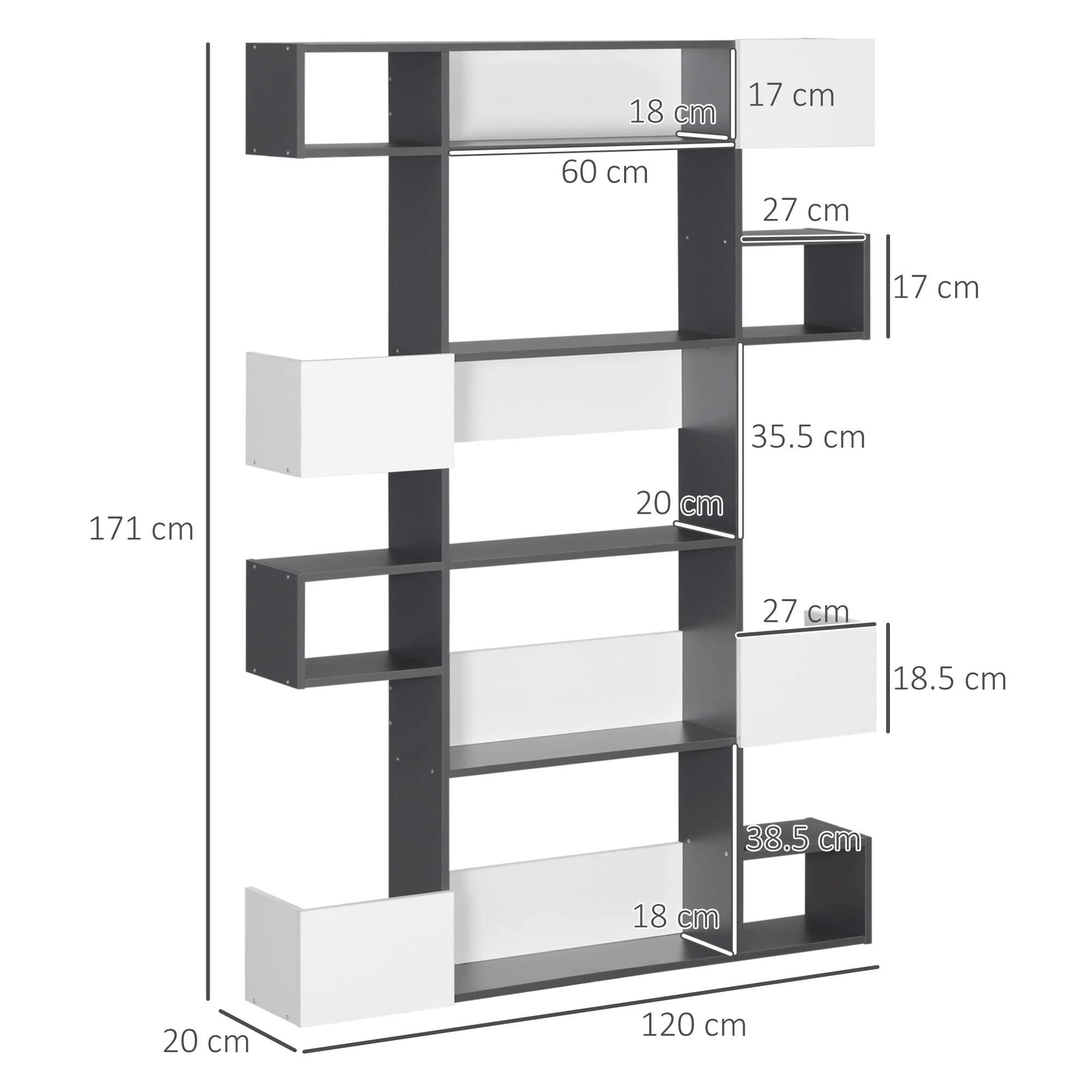 HOMCOM Libreria Moderna a 6 Livelli con 11 Scaffali Aperti in MDF e