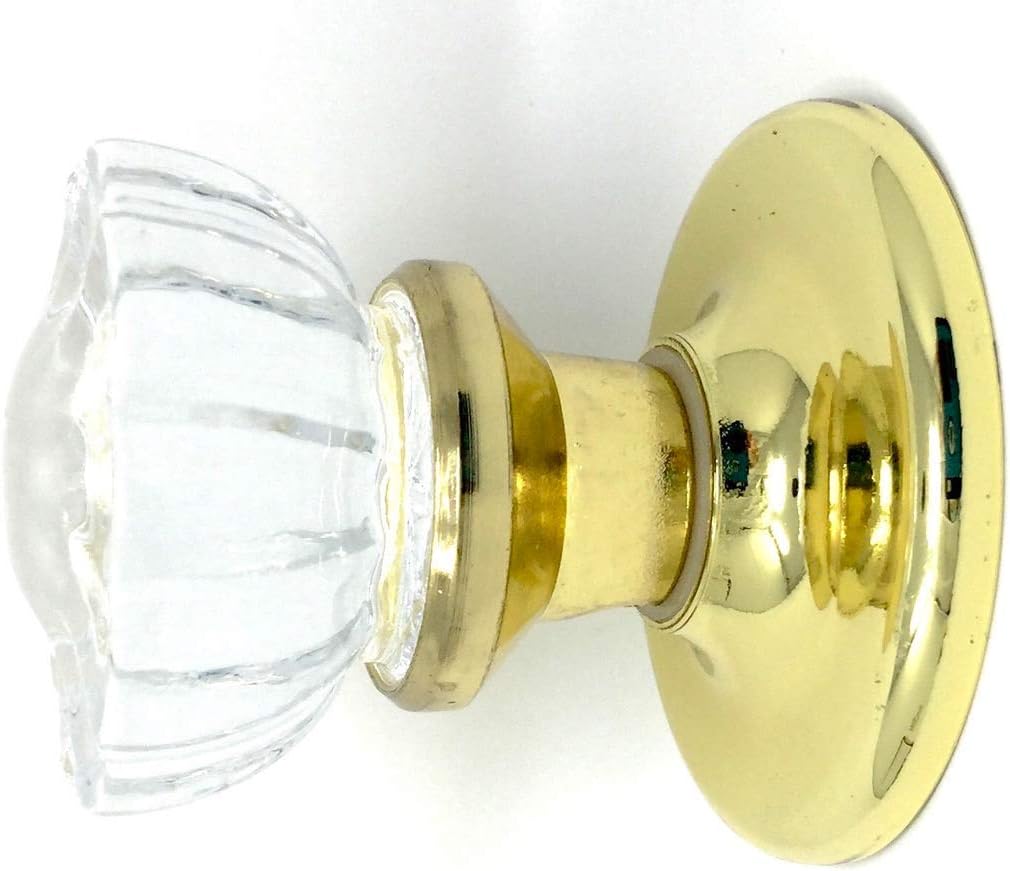 Rousso's Reproduction 12 Point Depression Crystal Door Knob Set Improved Hardware Exposed Screws Only on One Side (Passage) (Polished Brass)