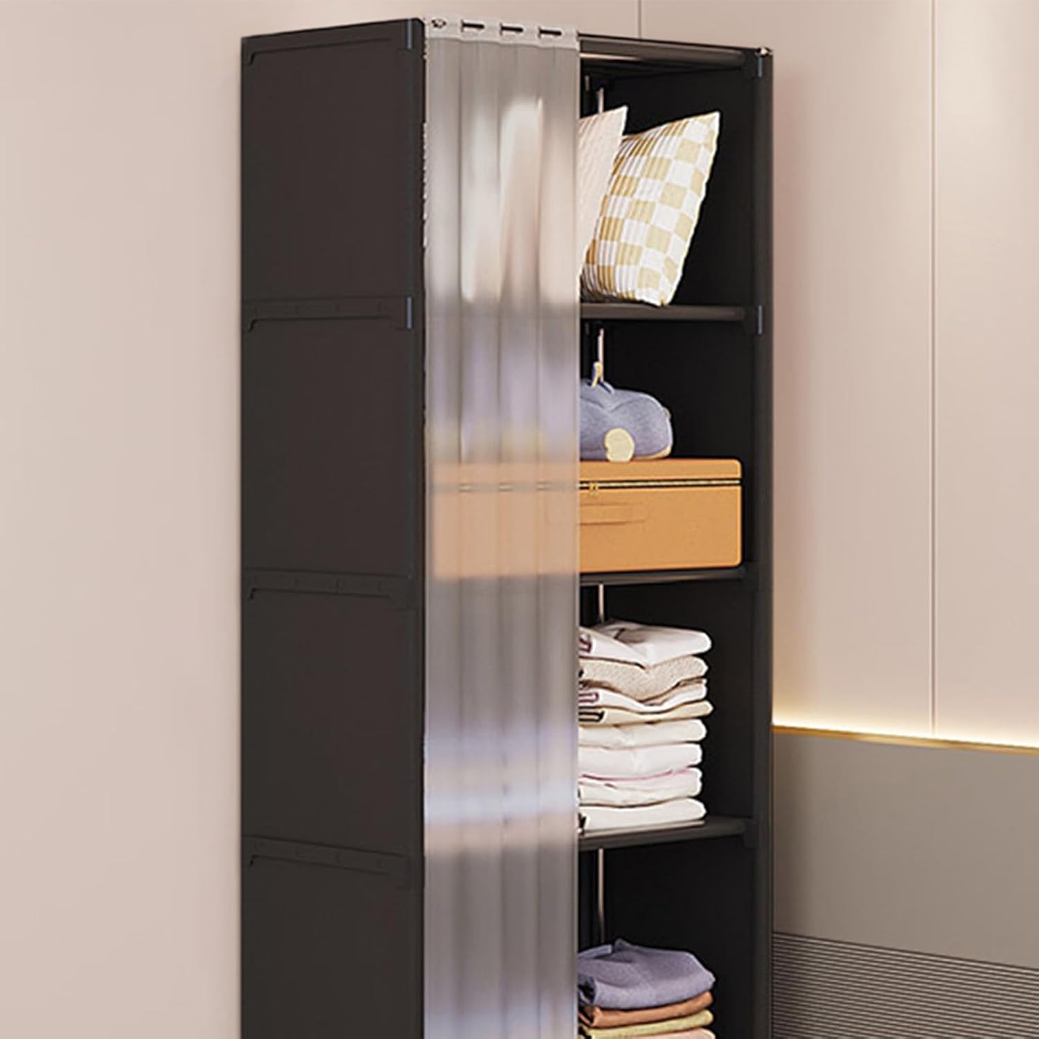 Dustproof Closet Wardrobe- Portable Clothes Rack Storage Shelf, Durable wardrobeClothing Rack Organizer, colapsible Garment Storage Unit | Space Saving Wardrobe