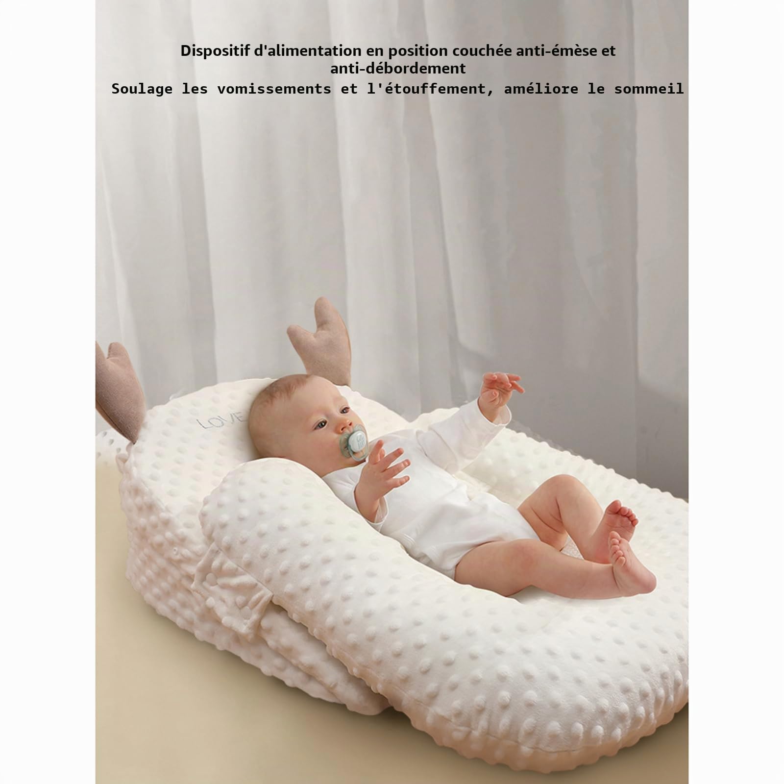 Coussin d'allaitement doux et respirant pour nouveau-né avec coussins compensés pour réduire les crachats (blanc perle, taille unique)