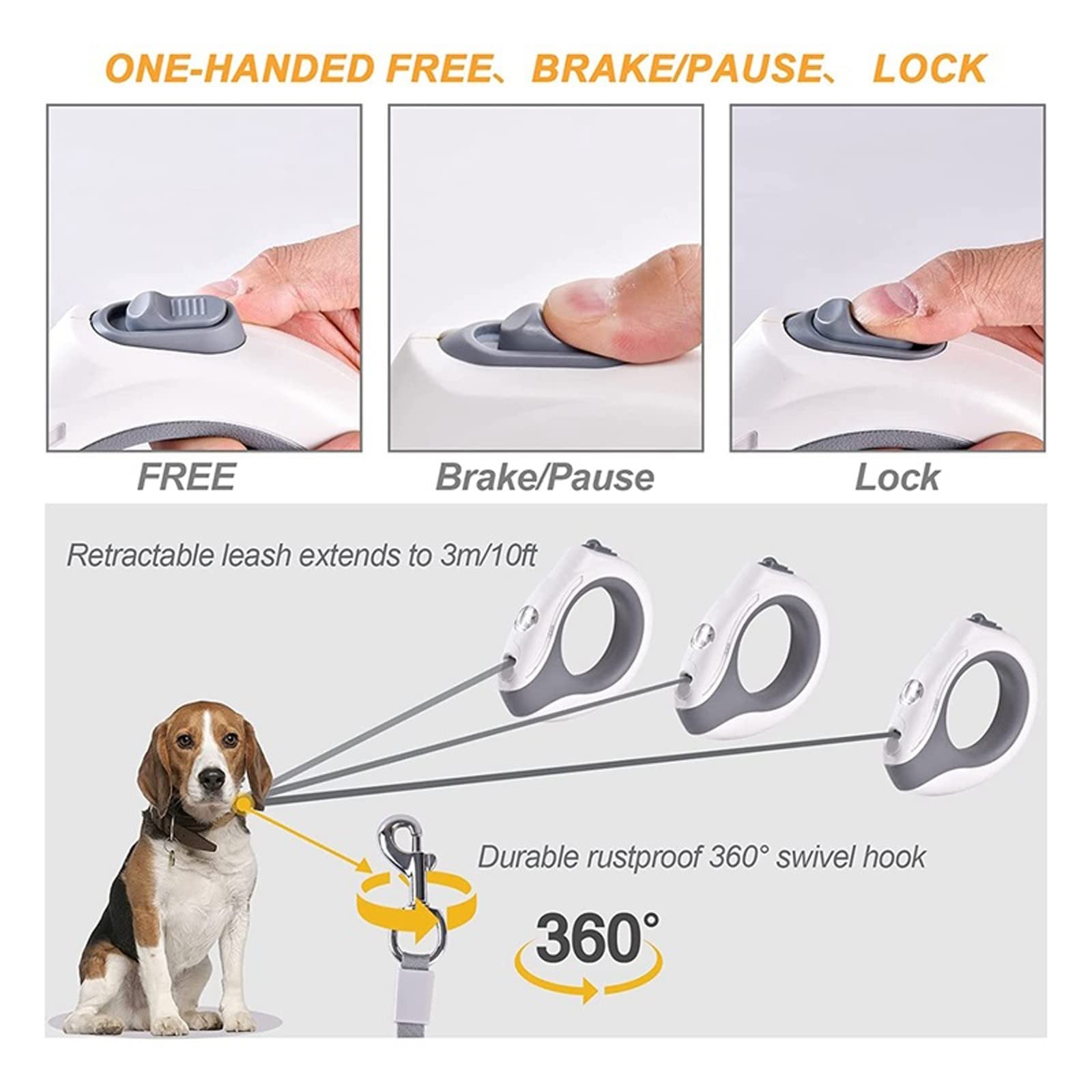 XIANGFAGS Laisse Chien Laisse rétractable for Chien avec lumière LED Lumineuse, Mains libres/360 ° sans enchevêtrement 10 Pieds Laisse de Marche for Chien Corde de Traction en Nylon