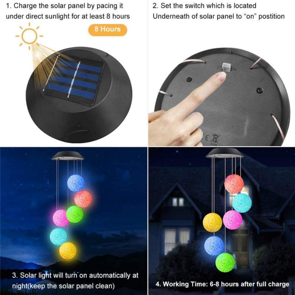 Scacciaspiriti Per Esterni Scacciapensieri A Vento Lampada Solare Da Giardino Impermeabile Lampada Solare A Led Per Terrazzo Ponte Cortili Sentieri (Palla)