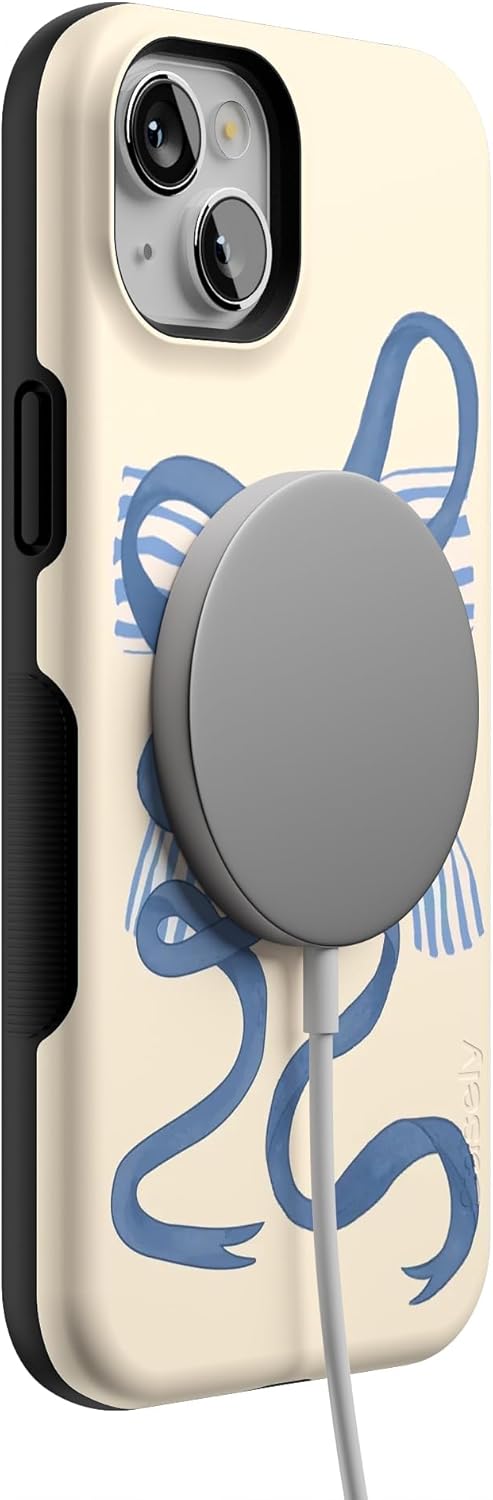 Casely iPhone 14 Plus Case | Heartstrings | Blue Bow | Bold Protective Design | Compatible with MagSafe