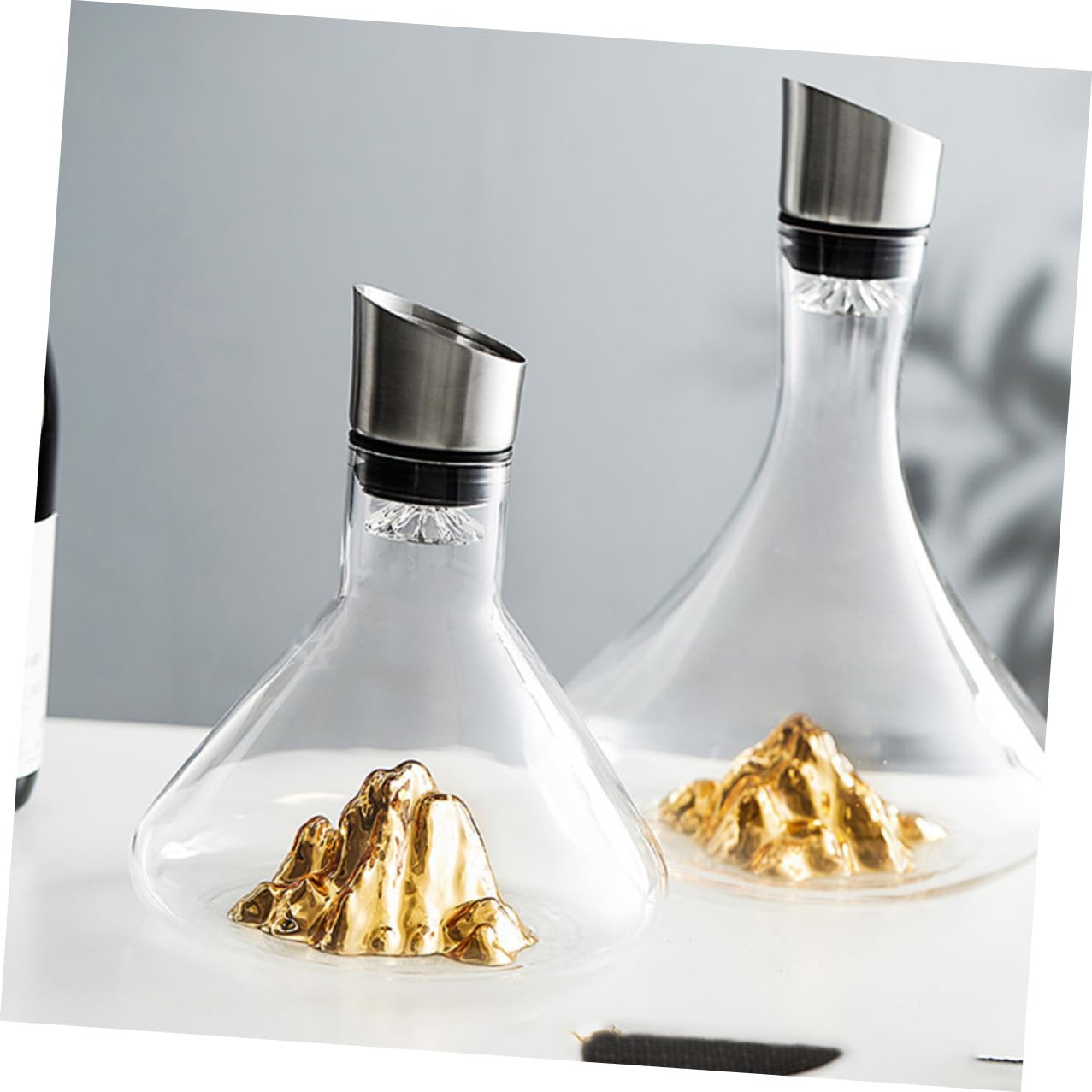 FOMIYES Decanter Funzionalità e Cristallo Colore in 1500ml per Design Oro di Aerazione e Decantazione, per Occasioni Speciali