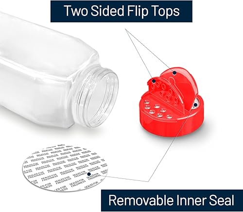 Miniatura 3 de RoyalHouse Paquete de 6 tarros de plástico para especias de 32 onzas con tapa roja, recipientes de plástico transparente y seguro con tapas