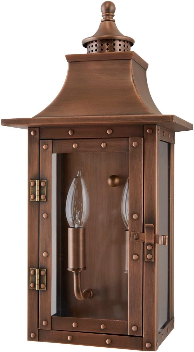 Copper Patina 20" Solid Copper Outdoor Wall Lantern with Clear Glass