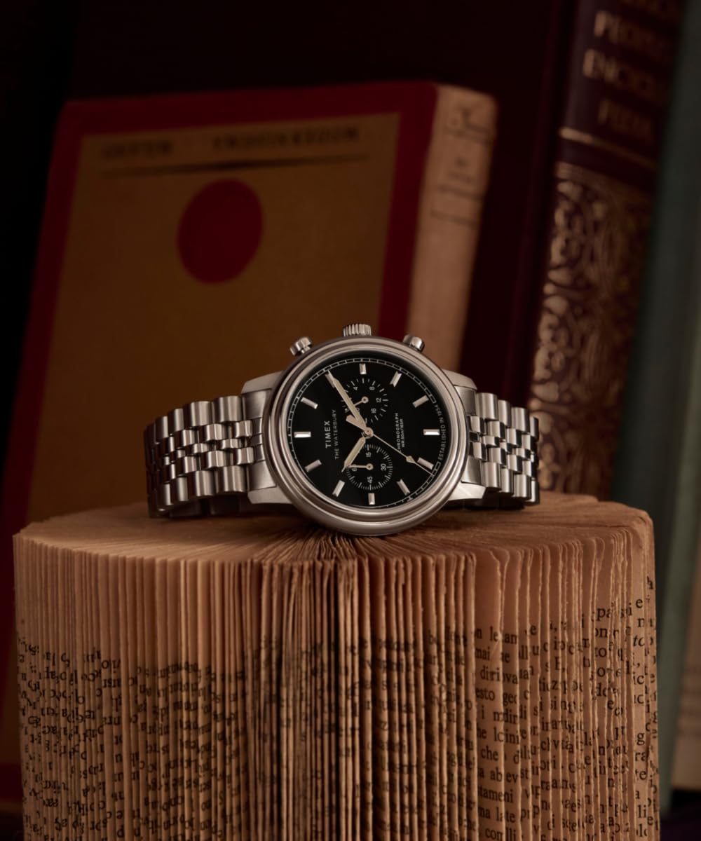 Timex Waterbury Metropolitan Chronograph Tw2Y23400 Zegarek Męski, 41 mm, Bransoleta ze Stali Nierdzewnej i Czarna Tarcza