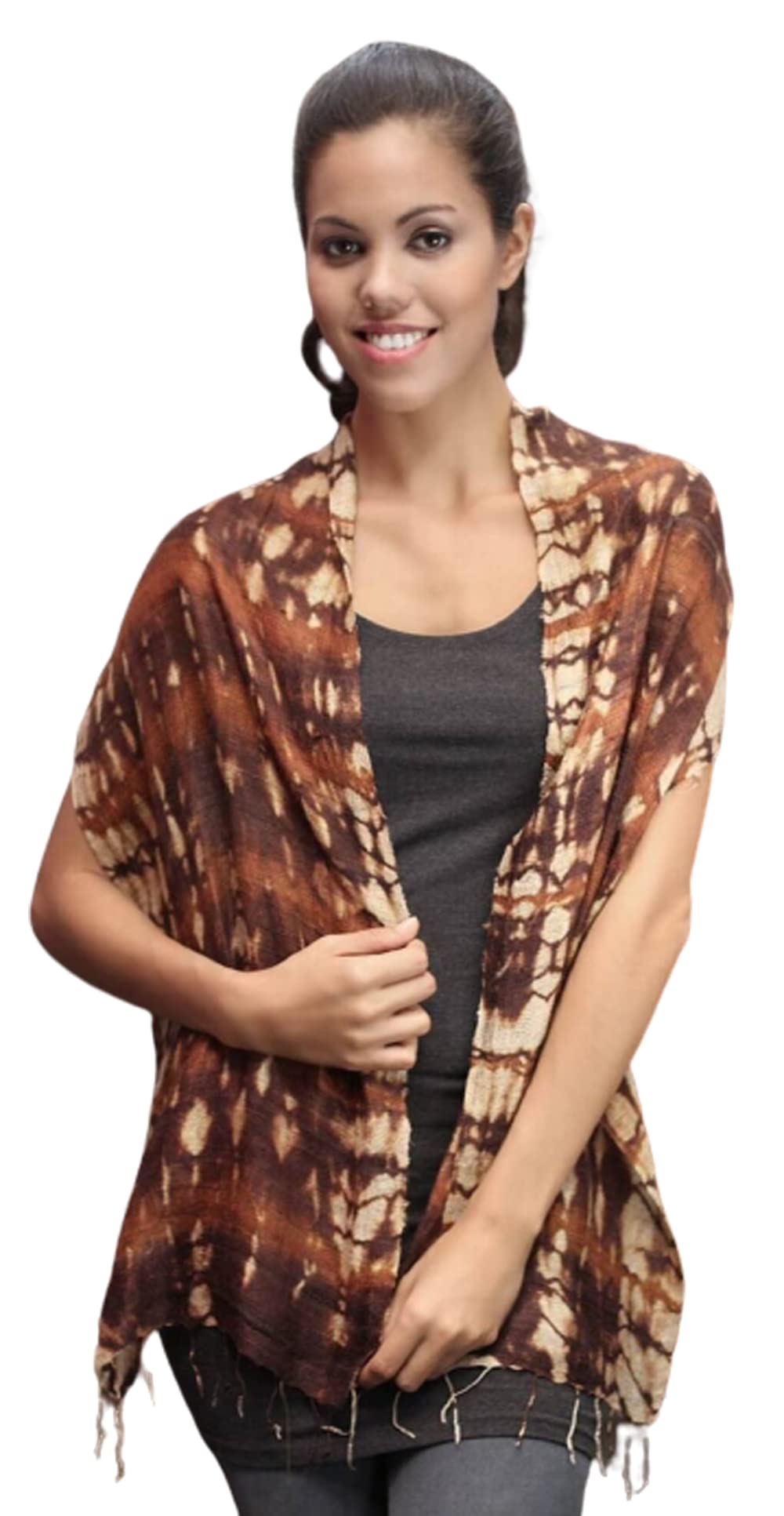 NOVICA Frau Hand Made 100% Seide Schal, 'Earth Wildnis' Einheitsgröße Braun