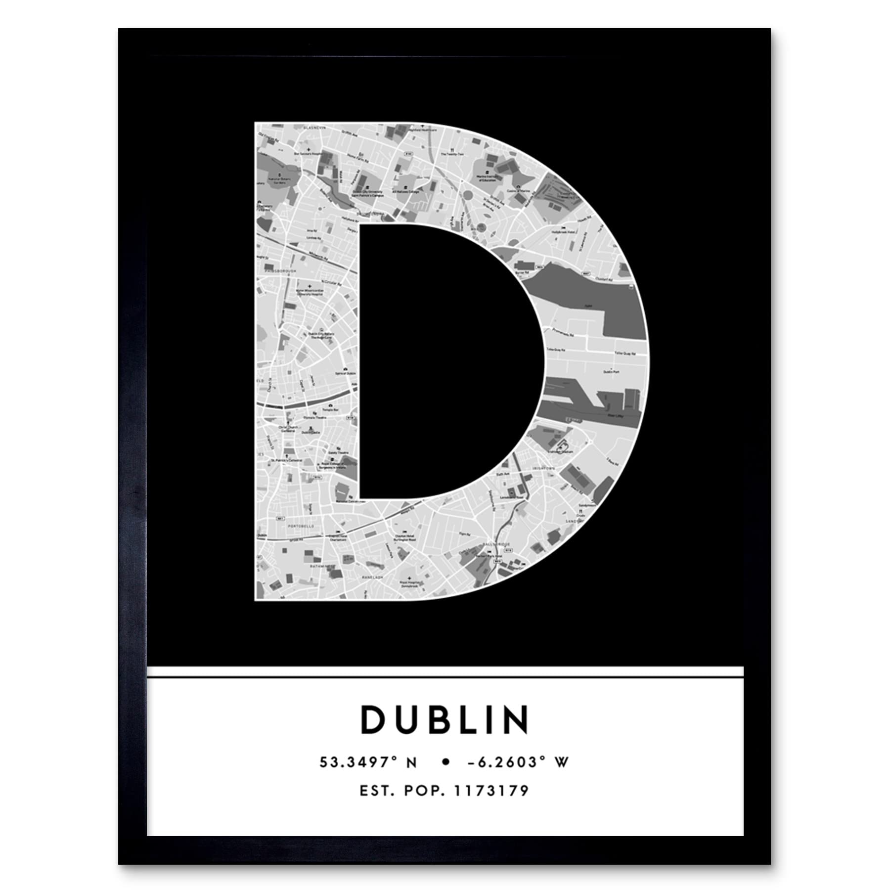 Wee Blue Coo Framed Wall Art Dublin Ireland City Map Modern Typography Stylish Letter Word12X16 Inch from B&Q