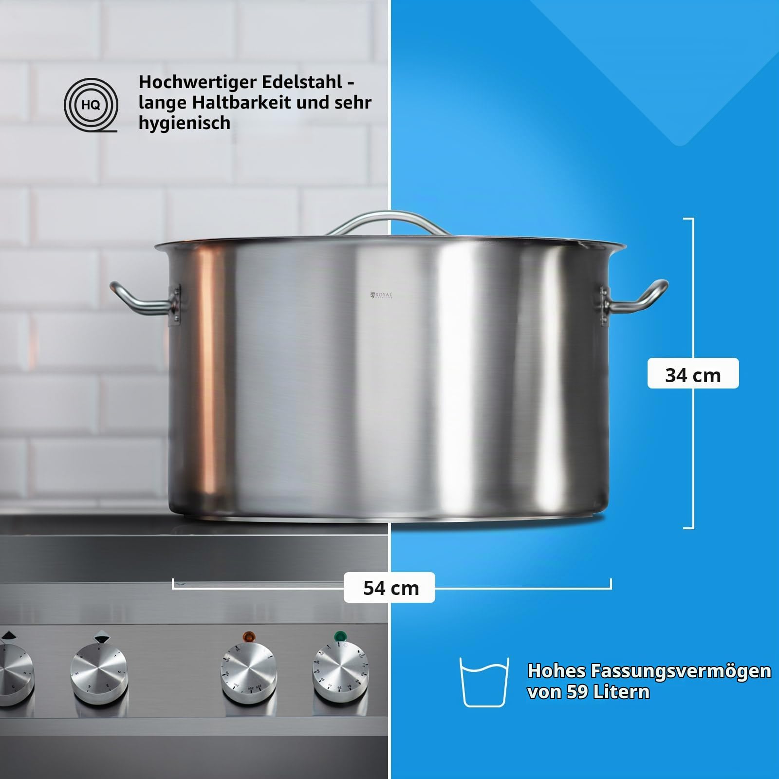 Royal Catering Kochtopf Induktion 59 L Ø 50 cm mit Deckel Edelstahl-Topf Induktionsherd-Topf Induktionskochtopf Edelstahltopf