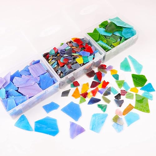 Miniatura 6 de Azulejos de mosaico de vitral, 2 libras de azulejos de mosaico de vidrio mixto vibrante, suministros de manualidades de mosaico para decoración del