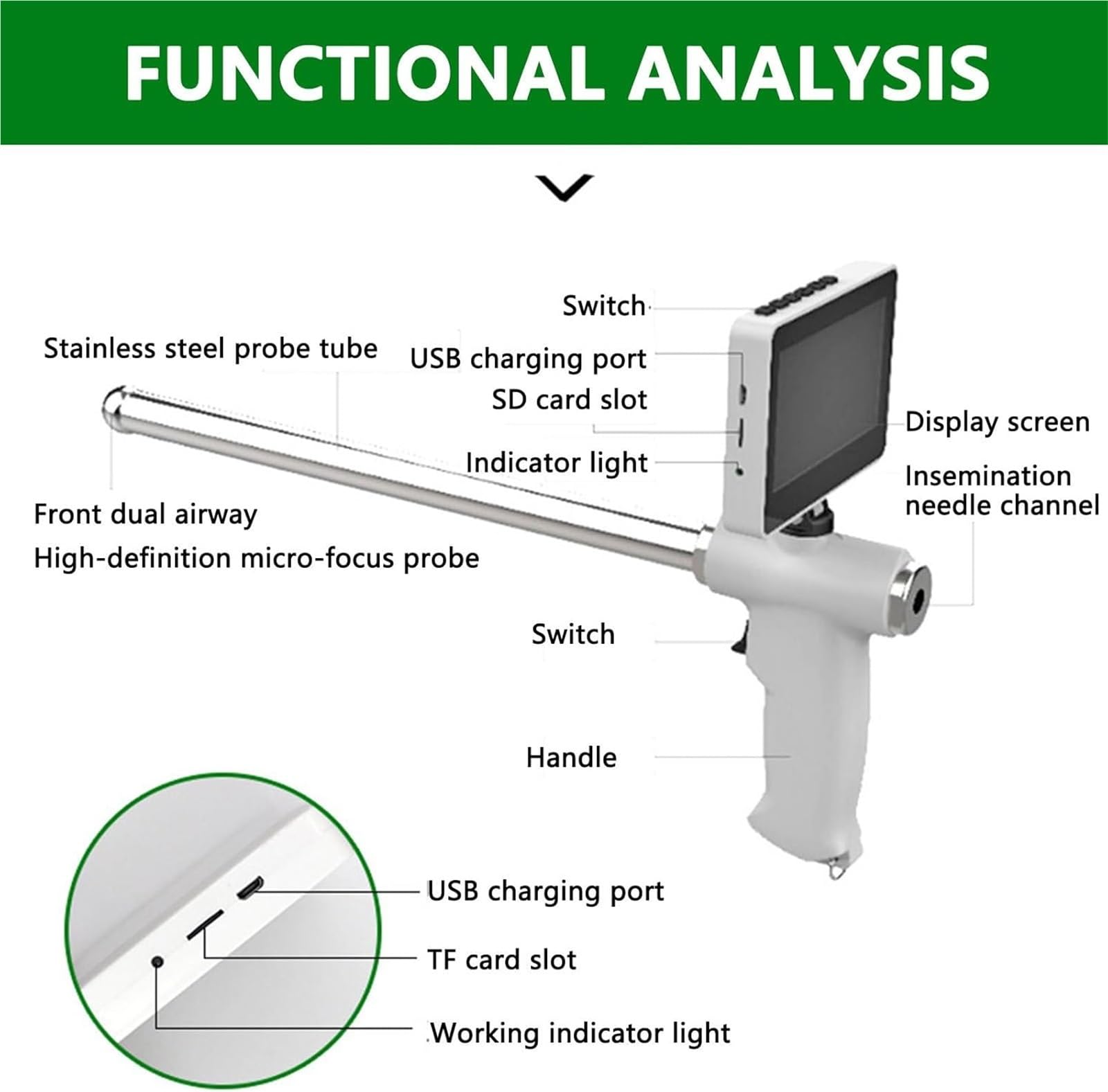 Lbxlhr Portable Professional Digital Ai Visual Gun Endoscope Artificial Insemination Gun for Dog,Pig,Sheep with Camera and Heating Function