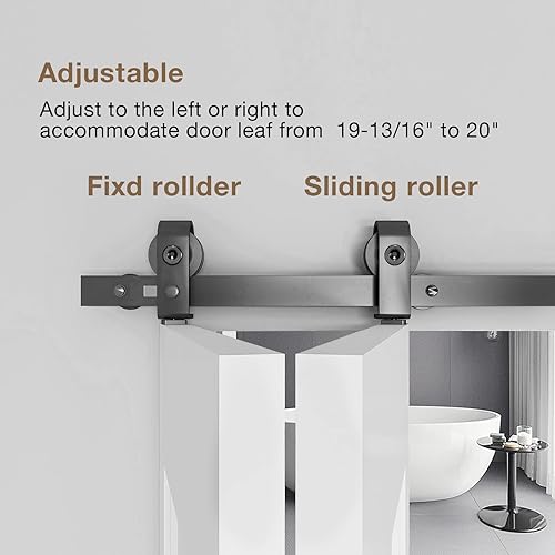 Miniatura 3 de 44" Bifold Barn Door Hardware Kit for 2 Panels, Black Track and Top Mounted Heavy Duty Roller Bi-Folding Sliding Barn Door Hardware Kit, Fit Door