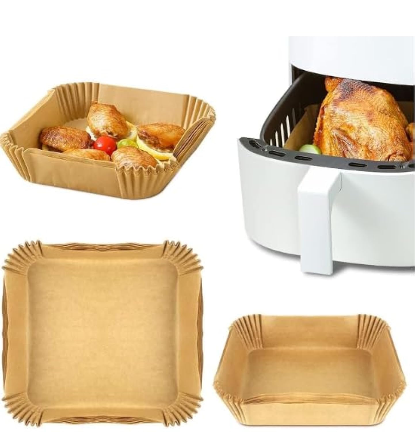 LuksyolParchment Square Air Fryer Liners - 50 Pcs for Non-Stick Cooking & Baking | Innovative Labeling, Heat-Resistant, Easy Cleanup