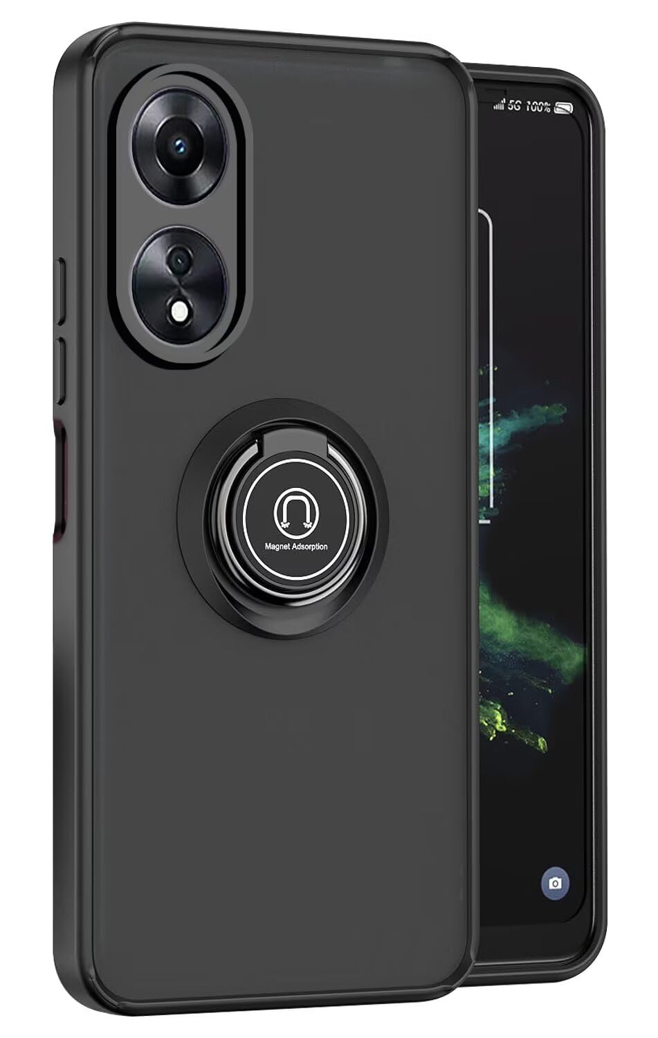 HONLEN Custodia Per OPPO Reno 8T (6.43'') - Silicone TPU Nero Con Supporto Ad Anello 360° E Base Magnetica - 6