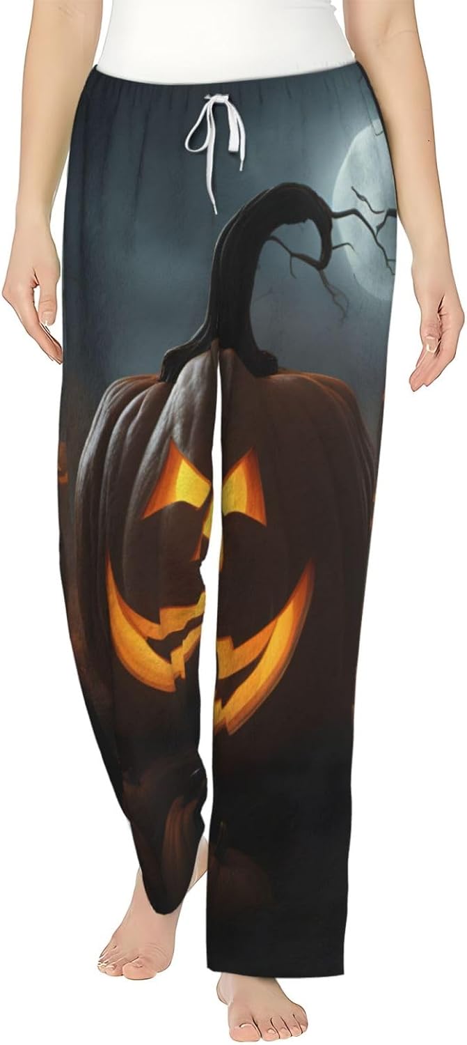 Halloween Ghost Pumpkin Print Women'S Flannel Pajama Pants,Soft Warm Pajama Bottoms,Perfect For Holiday Lounging