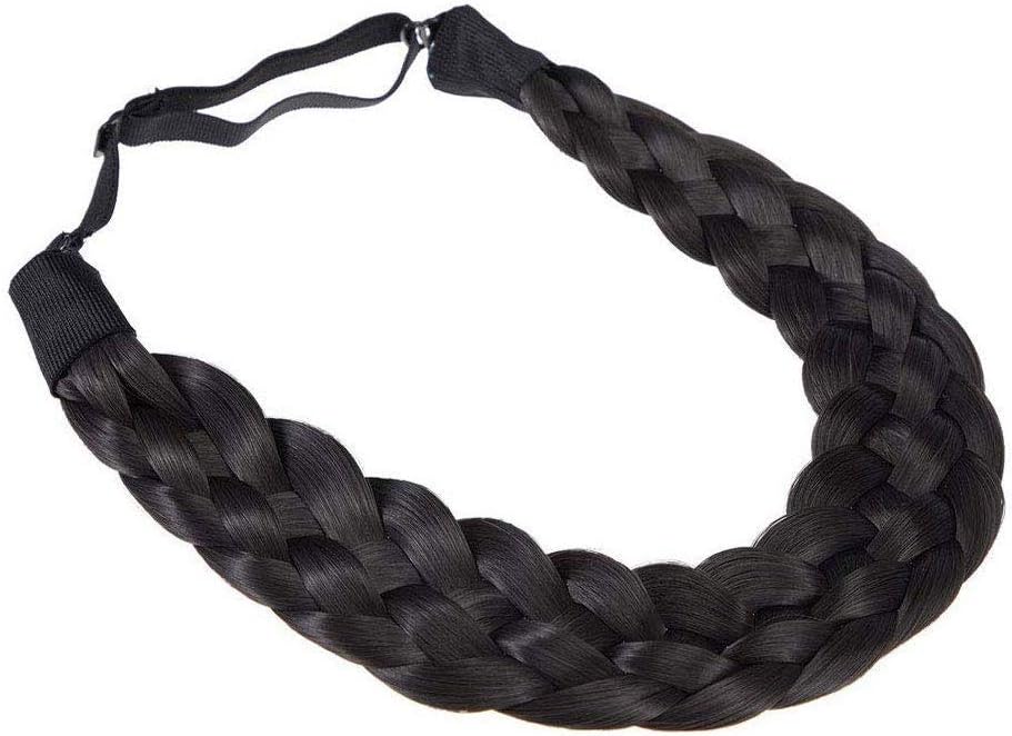 (Brownish black) - Winopey 5 Strands Synthetic Hair Braided Headband Hairpiece Classic Chunky Wide Plaited Braids ElasticMulti-Colour Headband Ladies Beauty Headwear(Brownish black)