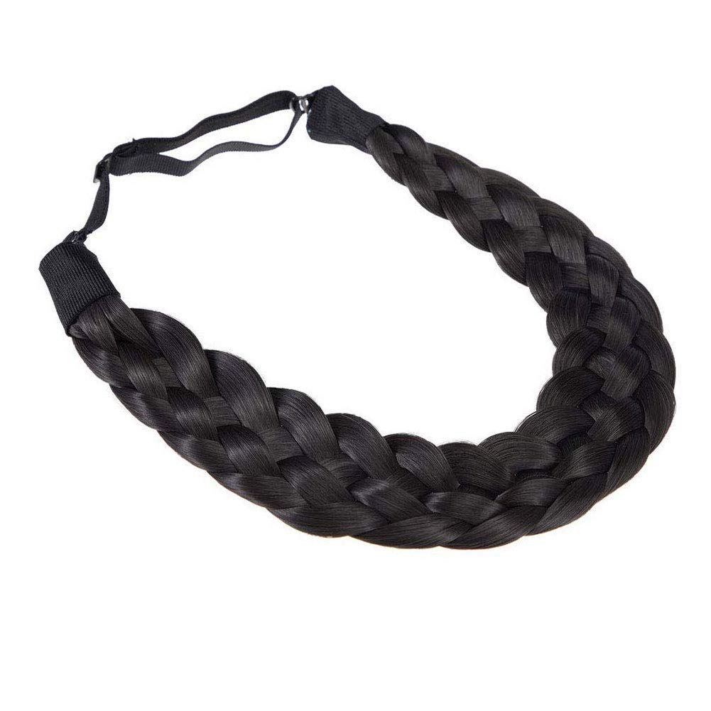 (Brownish black) - Winopey 5 Strands Synthetic Hair Braided Headband Hairpiece Classic Chunky Wide Plaited Braids ElasticMulti-Colour Headband Ladies Beauty Headwear(Brownish black)
