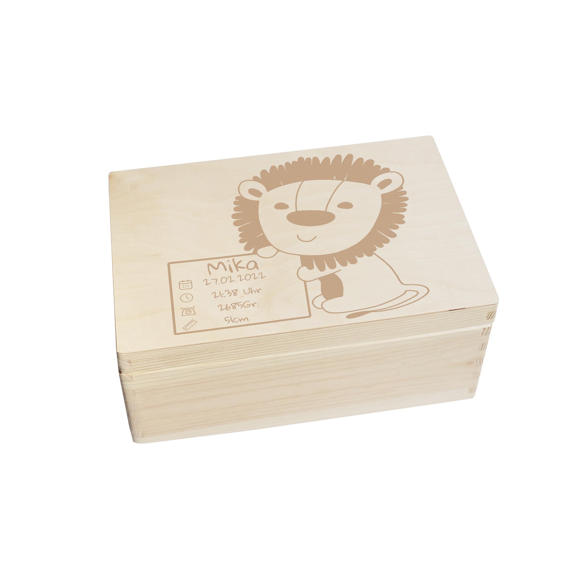 Scatola dei ricordi personalizzata per neonati e bambini, con incisione a leone, scatola in legno per bei ricordi, 30 x 20 x 14 cm