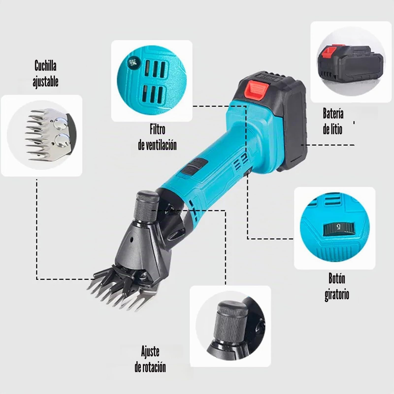 Máquina De Esquilar Eléctrica Inalámbrica, 600w De Potencia, Equipada Con 2 Baterías, Ajuste De 6 Velocidades, Cuchilla De Acero Inoxidable De 13 Dientes, Adecuada Para Esquilar Lana De Oveja Y Cabra