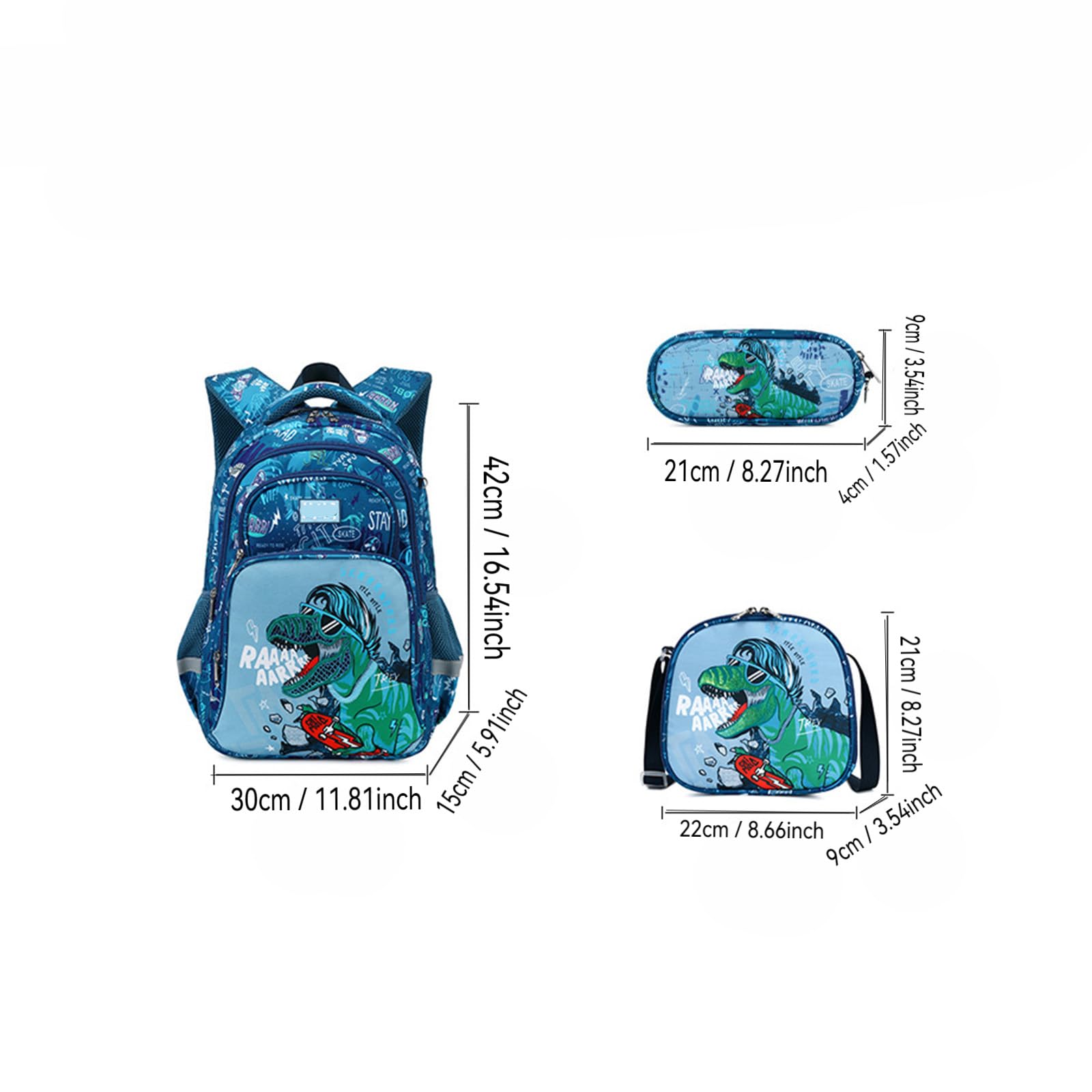 Generisch 3-teiliges Kinder Schulset, Schulranzen, ergonomischer Schulrucksack mit isolierter Brotdosentasche und Stifteetui, praktisches Geschenk für alle Grundschulkinder, G