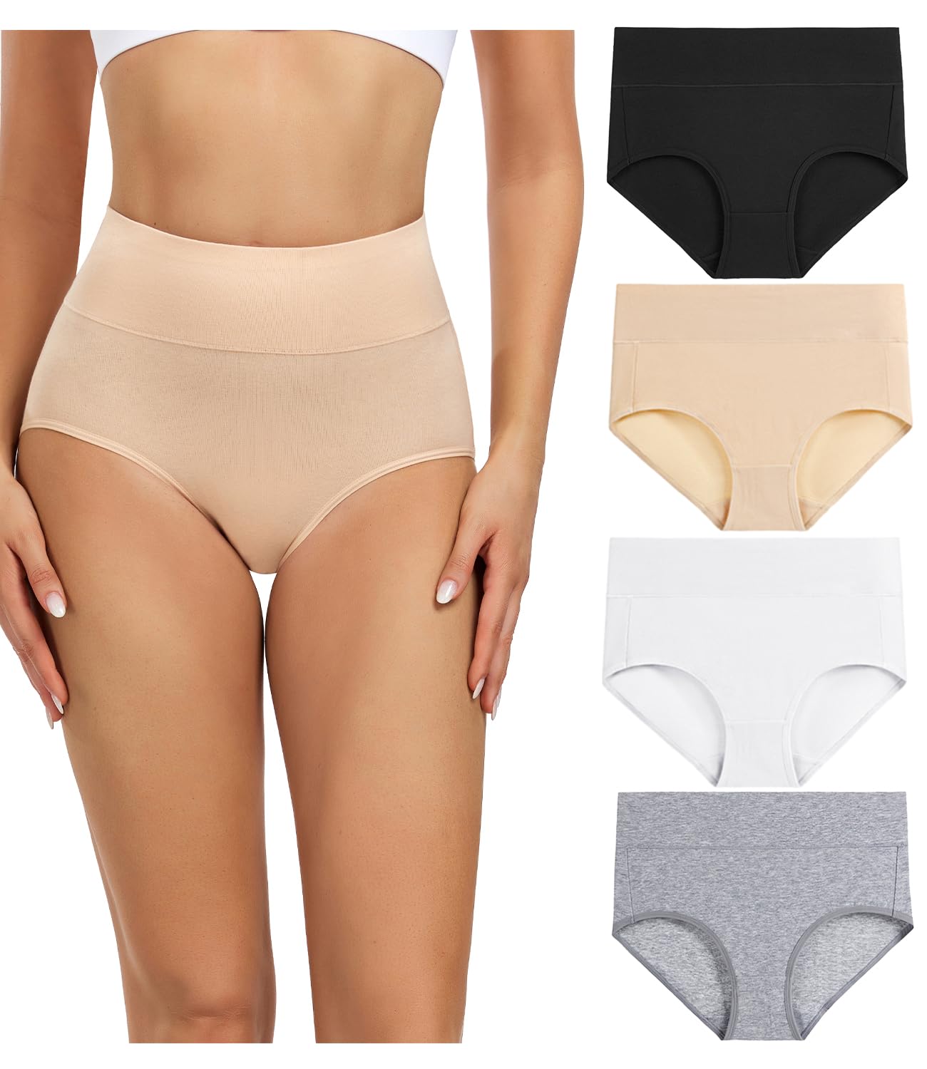 wirarpa Women's Underpants High Waist Cotton Elastic Panties Postpartum Shorts Pack of 5