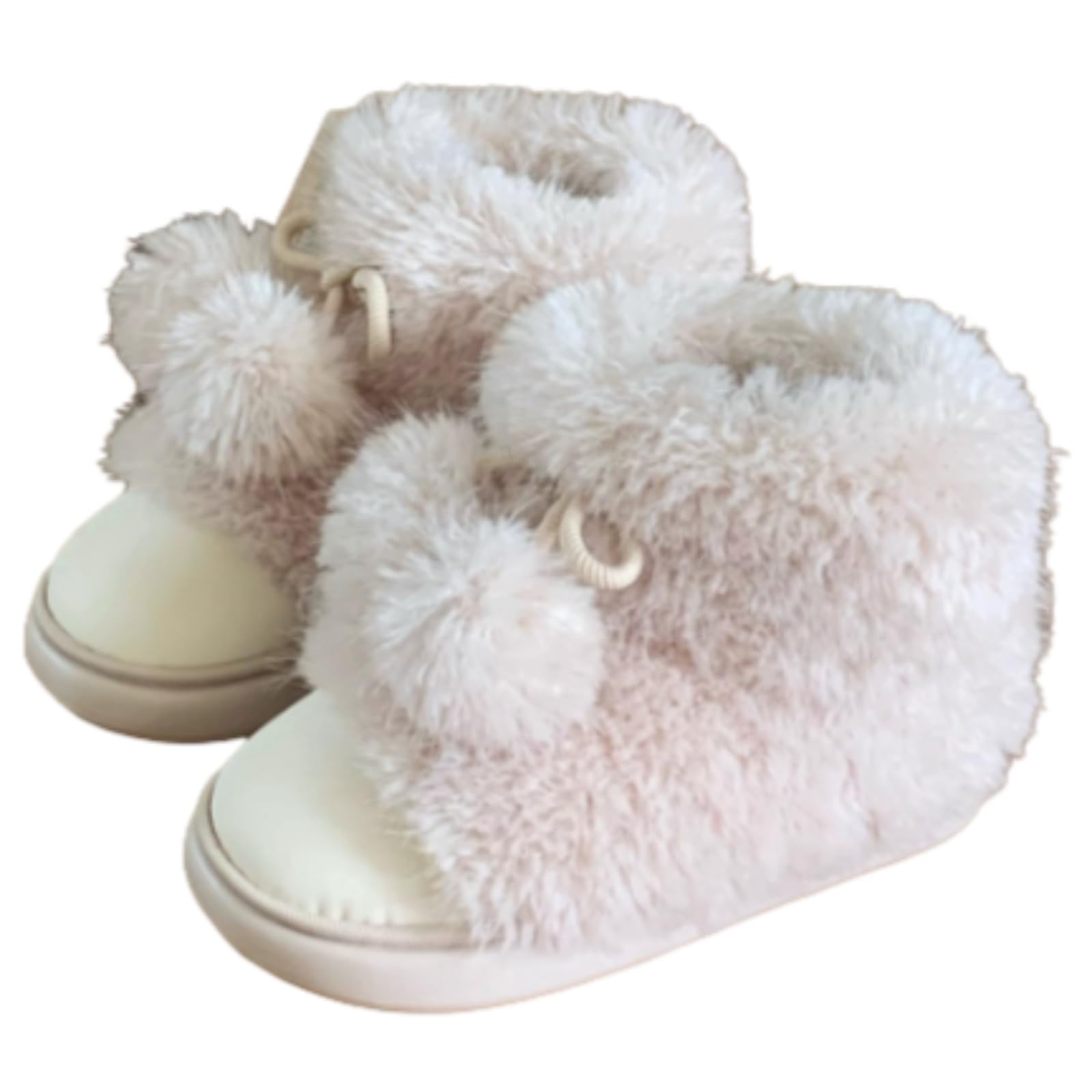 ZQW Soft Plush Fur Lined Snow Boots Waterproof Non-Slip Thick Sole Pom Pom Winter Booties with Bow for