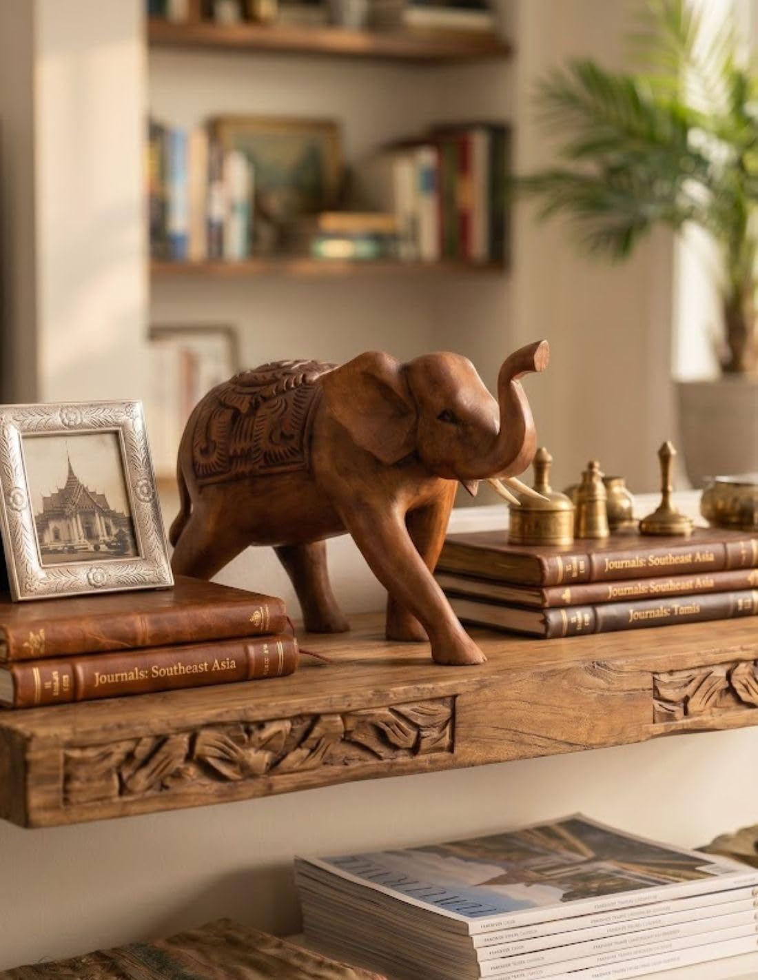 Artisanal Statue éléphant 20cm en Bois sculpté Main