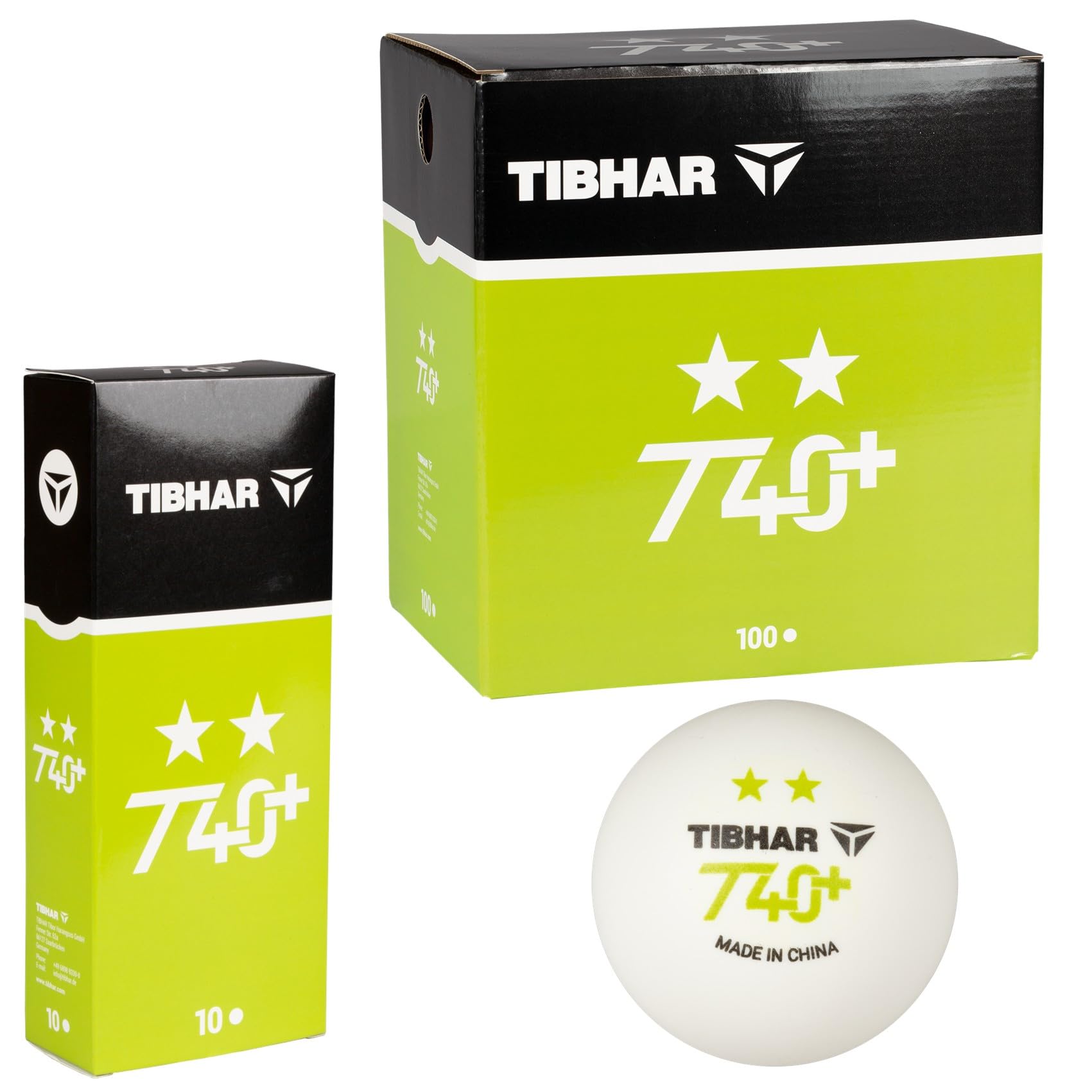 Tibhar Pelota de tenis de mesa T40+ ** 2 estrellas | 10 o 100 unidades | blanco | Pelota de entrenamiento para profesionales a nivel competitivo de plástico ABS