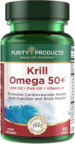 Purity Products - Krill Omega 50 - Mezcla de aceite de pescado de 1000 mg astaxantina 500 mcg fosfolípidos 200 mg vitamina D 500 UI - 60 mini