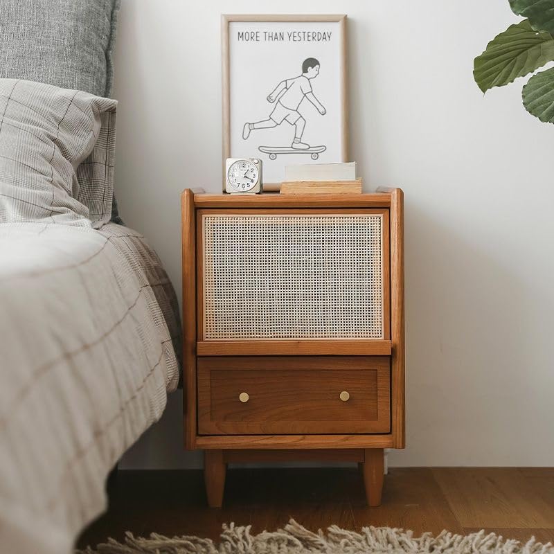 Table de chevet en bois avec 2 tiroirs pour petite chambre et appartement