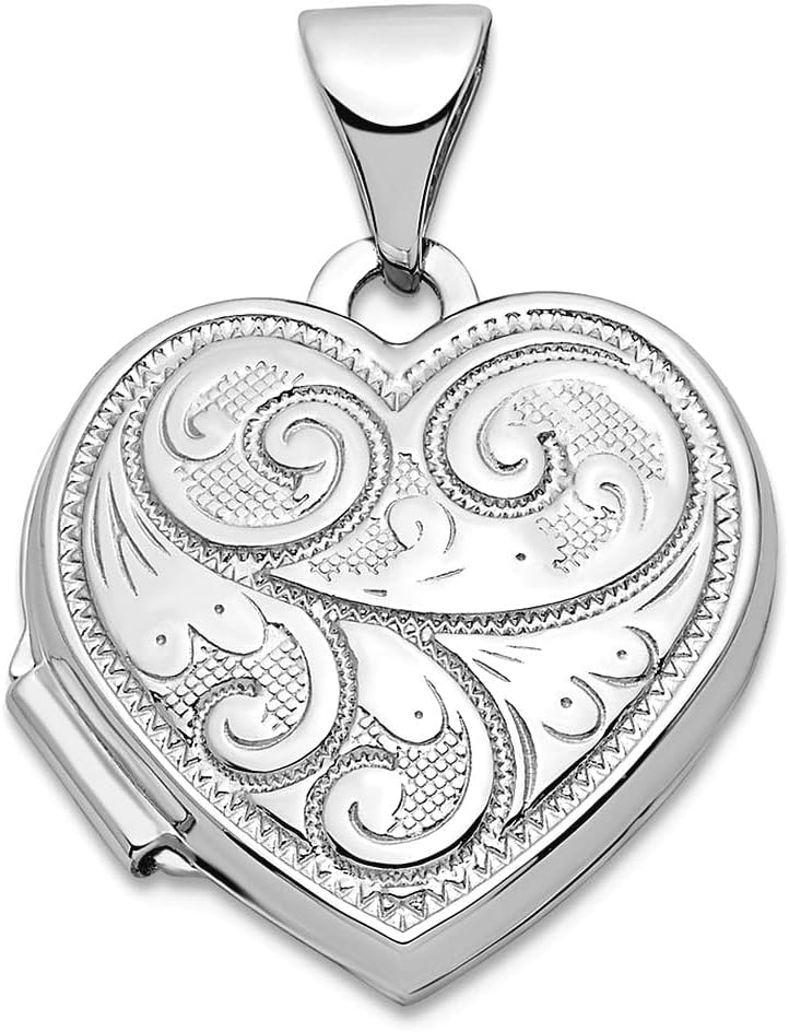 JewelryWeb 14k White Gold Swirl Design 15mm Love Heart Locket Locket Necklace for Women