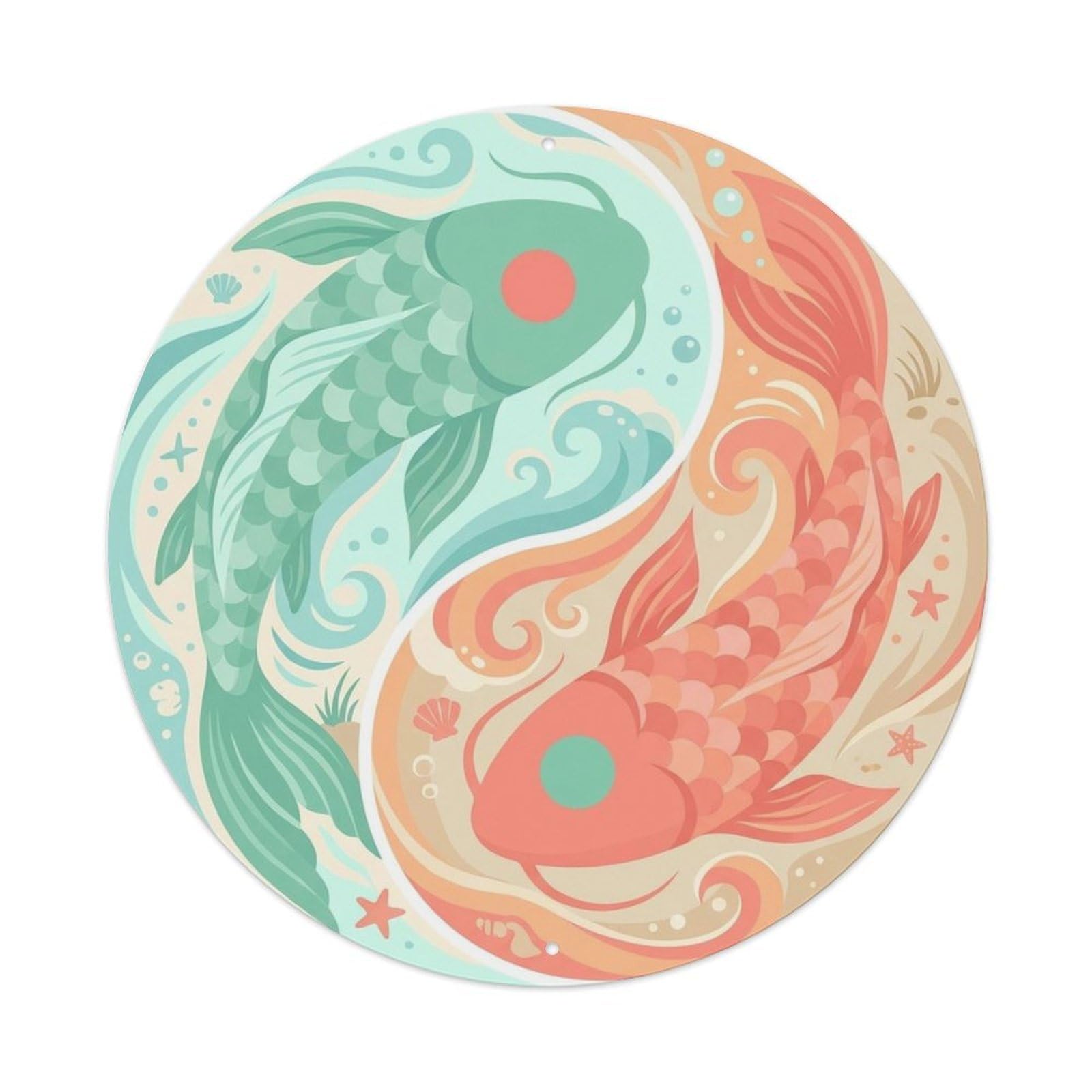 Olyhtr 8X8inch Classic Style Tai Chi Koi Nature Ocean Zen Traditional Metal Tin Sign