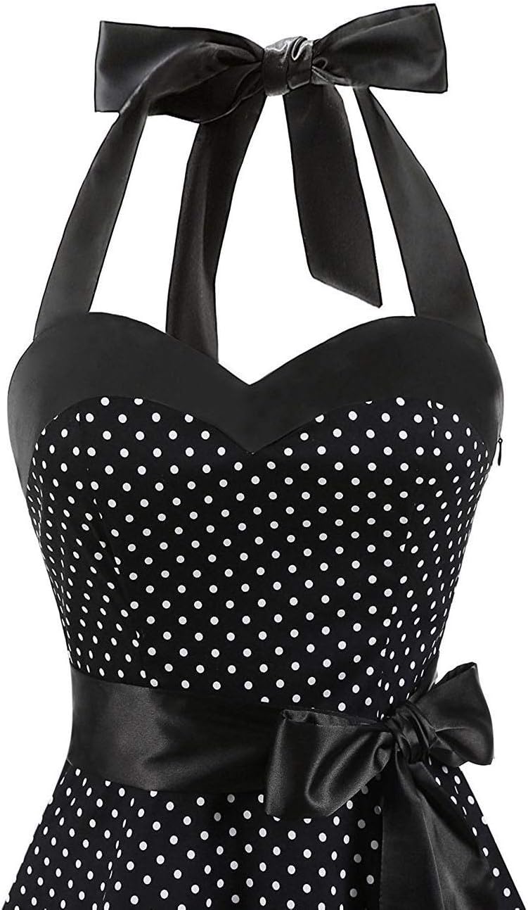 Vintage Women 1950s Rockabilly Swing Dress Pinup 50s Retro Hepburn Style Halterneck A-Line Dresses - Image 3