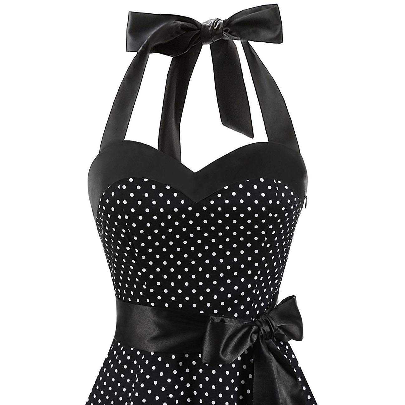 Abito vintage anni '50 da donna retrò Rockabilly Pin Up elegante Abiti senza maniche a schiena scoperta, scollo a cuore Polka Dot Trapezio Matrimonio Cocktail Serata Festa Cerimonia Casual al