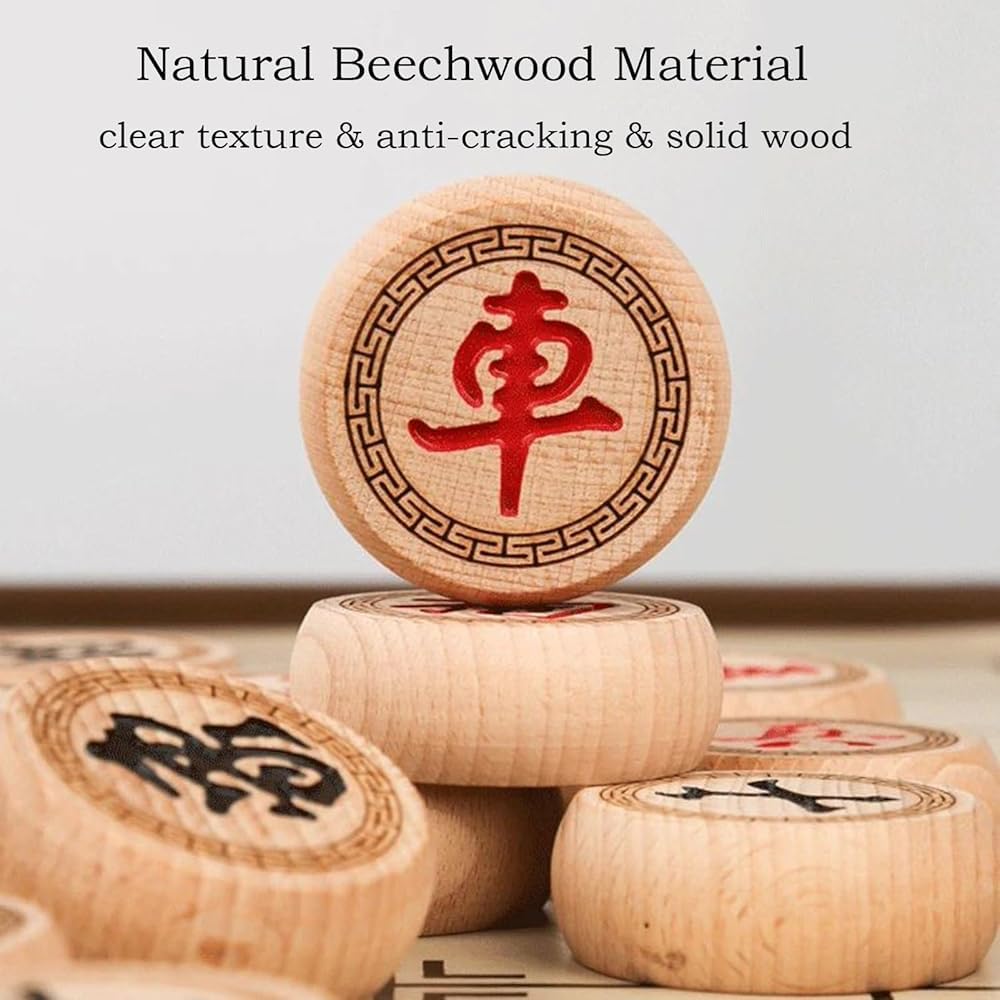 Jeu d'échecs Chinois Xiangqi Portable en Bois de hêtre avec Plateau Pliable en Bois, Jeu de stratégie de Table for 2 Joueurs for Adolescents, Adultes et Famille of(Size:3.8cm/1.5in)
