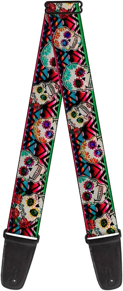 Buckle-Down Guitar Strap Sugar Skulls Zarape Multi Color 2 Inches Wide