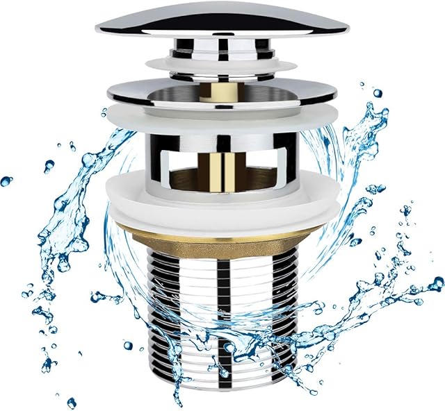 Chrome Basin Sink Waste Modern Pop Up Click Clack Sprung Plug Slotted with Overflow