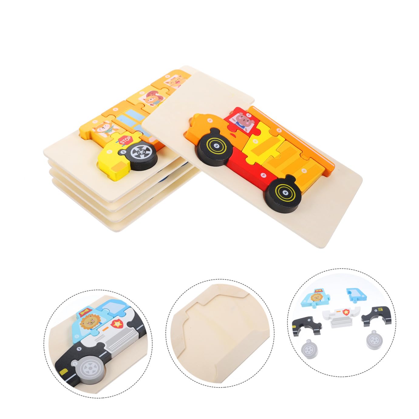 Puzzle 3d per Bambini, 5 Set in Legno, Design Cartoon | Gioco Educativo, Superfici senza Bave, Sviluppa Coordinazione Occhio-mano