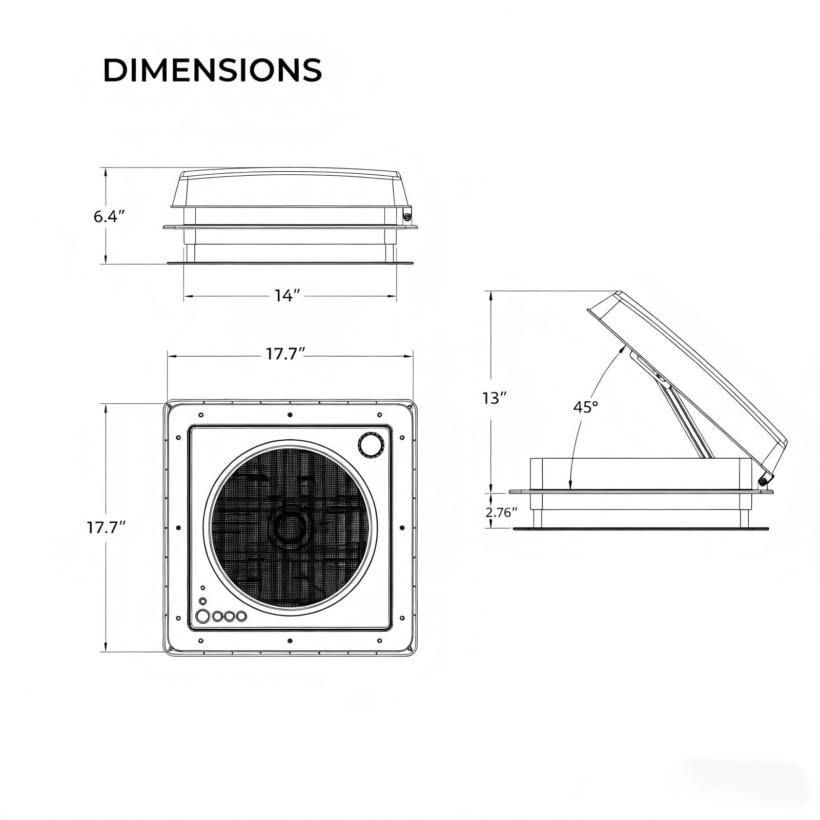 Wohnmobil-Ventilator, 35,6 cm, wendbar, 12 V/24 V, mit Regensensor und Fernbedienung
