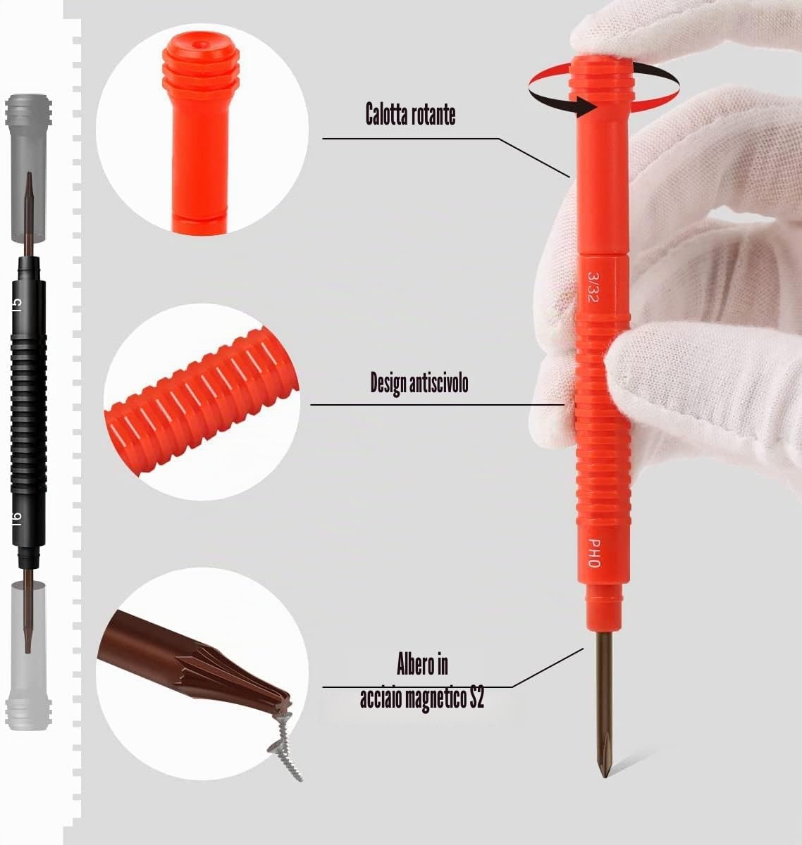 SHALL Set di 6 cacciaviti di precisione con custodia, 12 misure magnetiche, kit di strumenti di riparazione fai da te per computer portatile, occhiali, orologi, elettronica