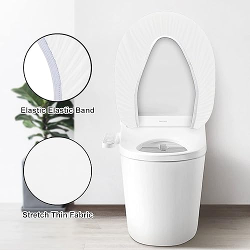 Miniatura 4 de Tapa de inodoro y tapas de tanque, juego de fundas para asiento de inodoro de baño, tela de elastano elástica, se adapta a la mayoría, color blanco