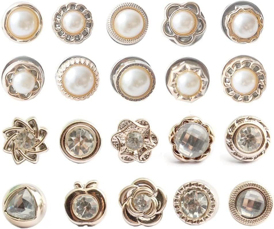 - 20Pcs Women Shirt Brooch Pearl No Sew Button Pins Instant Jeans Safety Pin