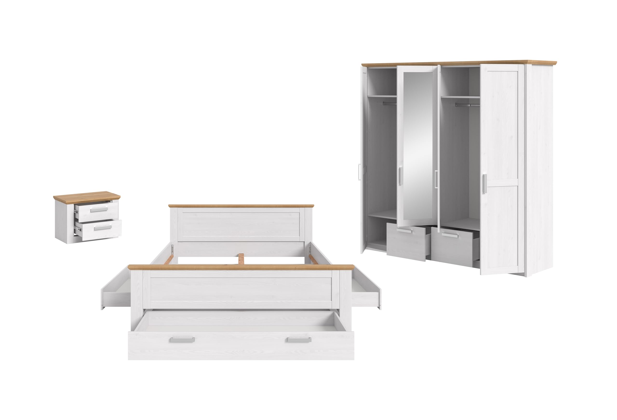 xonox.home – 3 TLG. Schlafzimmer-Set Verona in Sibiu Lärche Nachbildung Absetzung Artisan Eiche Nachbildung – Modernes Schlafzimmer mit viel Stauraum – funktional, elegant & langlebig