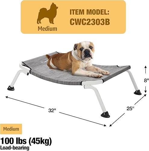 Miniatura 4 de Veehoo Cama elevada curvada y refrescante para perros, marco blanco, cuna elevada para exteriores, cama para mascotas a prueba de mordidas con malla