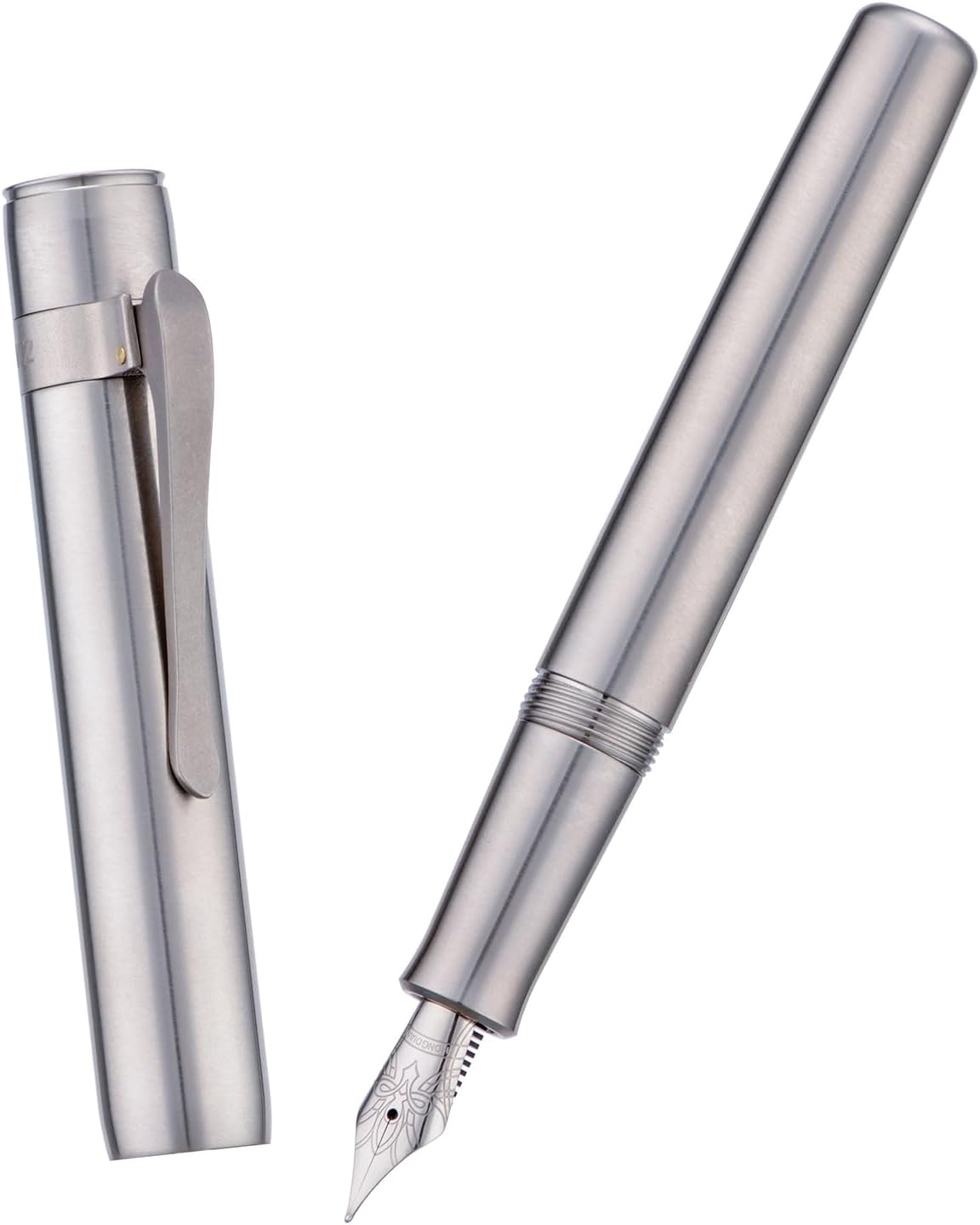 HONG DIAN M2 Titanium Mini Fountain Pen, Medium Soft Nib & Sleek Shape Metal Short Pocket Travel Pen (Titanium Gray)