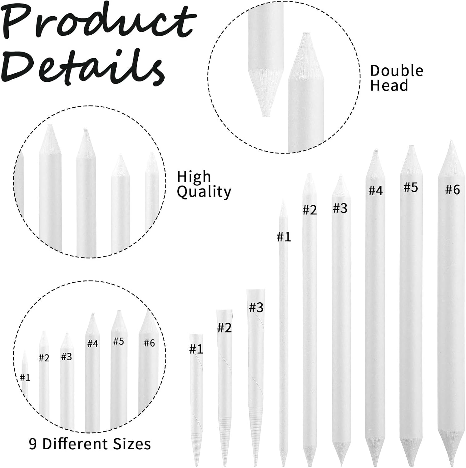 216 Pcs Blending Stumps and Tortillions Set, 9 Sizes Blending Pencils for Sketch Drawing, Shading, Pastel, Graphite, White Drawing Sketching Supplies for Artists