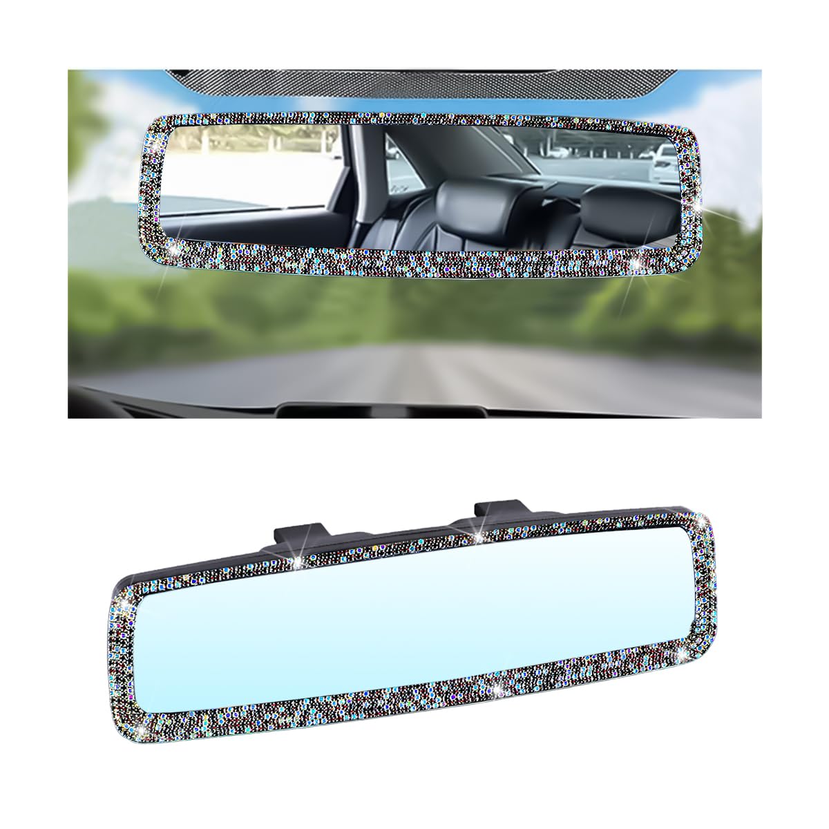 Osilly Rhinestone Clip-On Car Rearview Mirror, AB Color+Purple