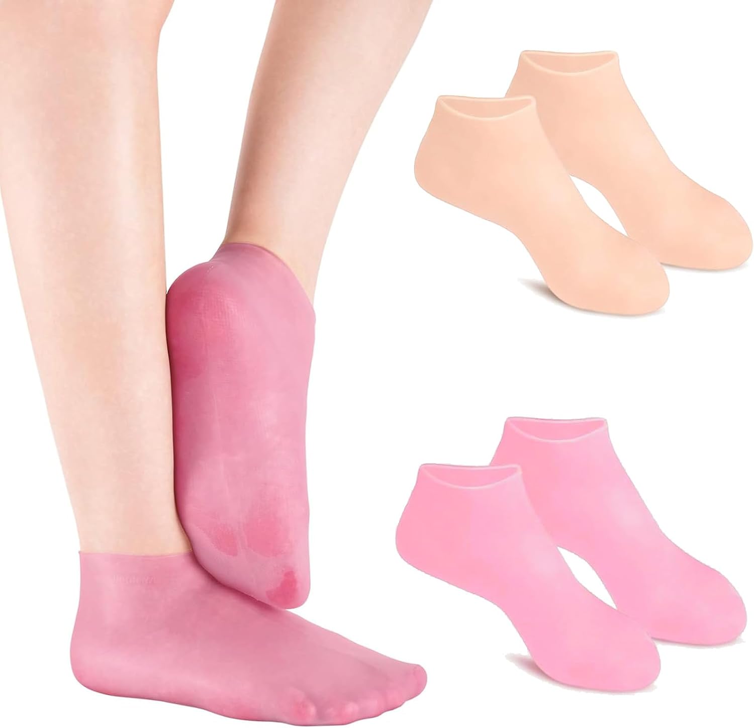Shmian 2Pairs Silicone Socks for Women, Moisturizing Spa Socks, Heel Socks for Dry